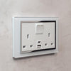 Retrotouch Crystal 13A Double Socket with 3.1A Dual USB & USBC - White, Glass and Chrome Trim
