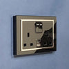Retrotouch Crystal 13A Double Socket with 3.1A Dual USB & USBC - Black, Glass and Chrome Trim