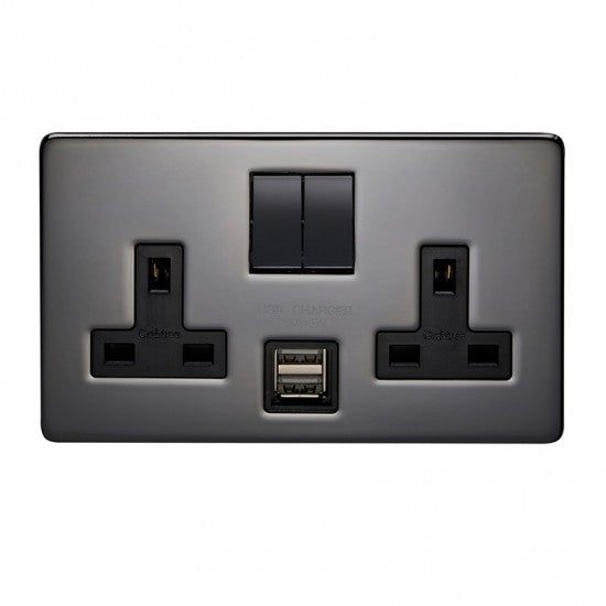 Crabtree 13A 2 Gang Double Pole Switched Socket With 2 USBs