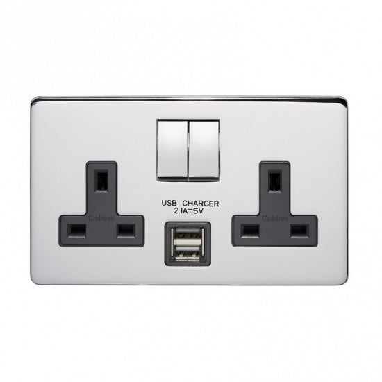 Crabtree 13A 2 Gang Double Pole Switched Socket With 2 USBs