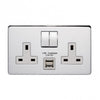 Crabtree 13A 2 Gang Double Pole Switched Socket With 2 USBs