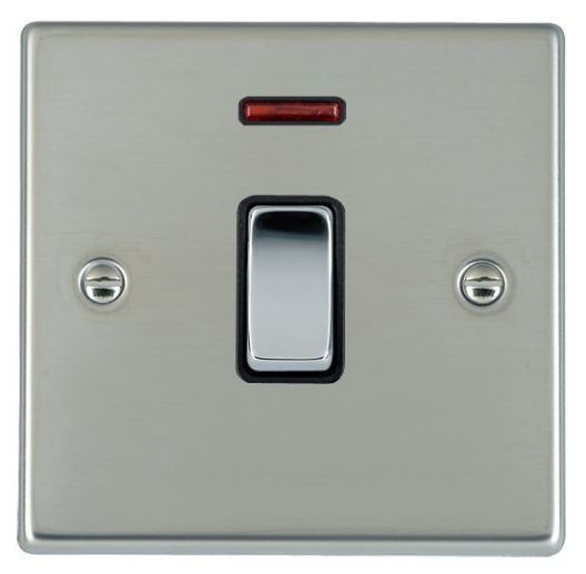Hamilton 73DPNBC-B 20AX 1 Gang Neon Switch - Bright Steel & Black Insert