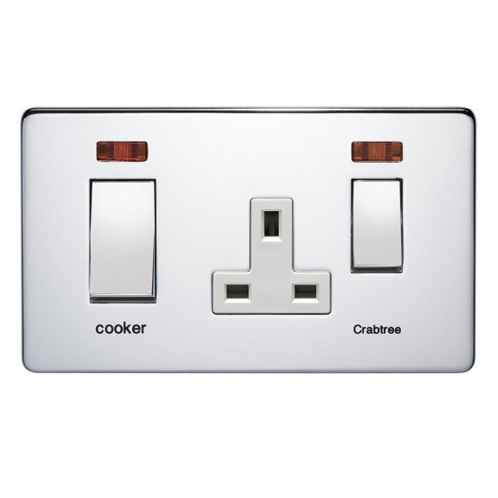 Crabtree Platinum 7521-3 45A DP Switch + Socket Satin With Neon Chrome