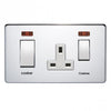 Crabtree Platinum 7521/3HPC 45A DP Switch + Socket with Neon Highly Polished Chrome