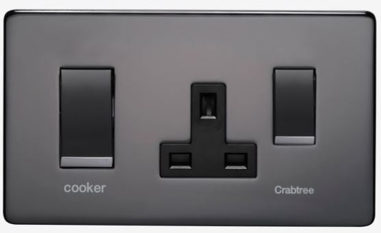 Crabtree 7521/BKN Black Nickel 45A Switch 13A Socket Cooker Control Unit