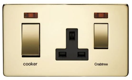 Crabtree Platinum 7521-3 45A DP Switch + Socket Satin With Neon Chrome