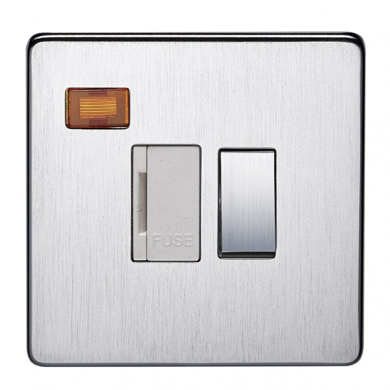 Crabtree 7832/3SC Satin Chrome 13A 2 Pole Neon Switched Fused Spur Unit