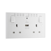British General 900 Series 13A 2-Gang SP Switched Wi-Fi Extender Socket + 2.1A 10.5W 1-Outlet Type A USB Charger White