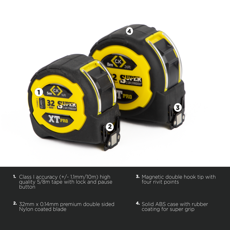 CK XT Pro Tape Measure – 8m / 26ft, Class I Accuracy