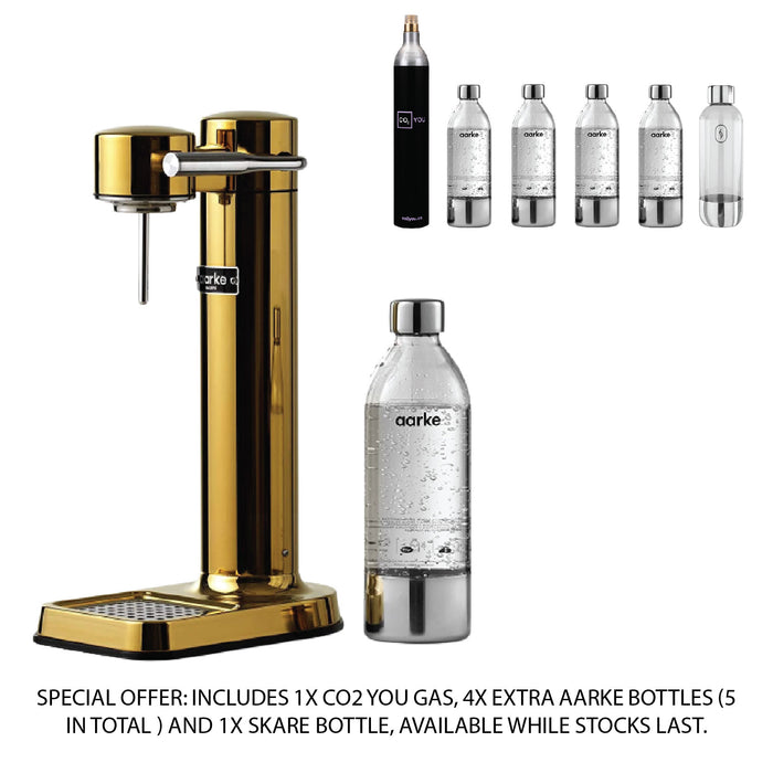 Aarke Carbonator 3 Sparkling Water Maker, Includes 6x Bottles and 1x CO2 You Gas - Gold