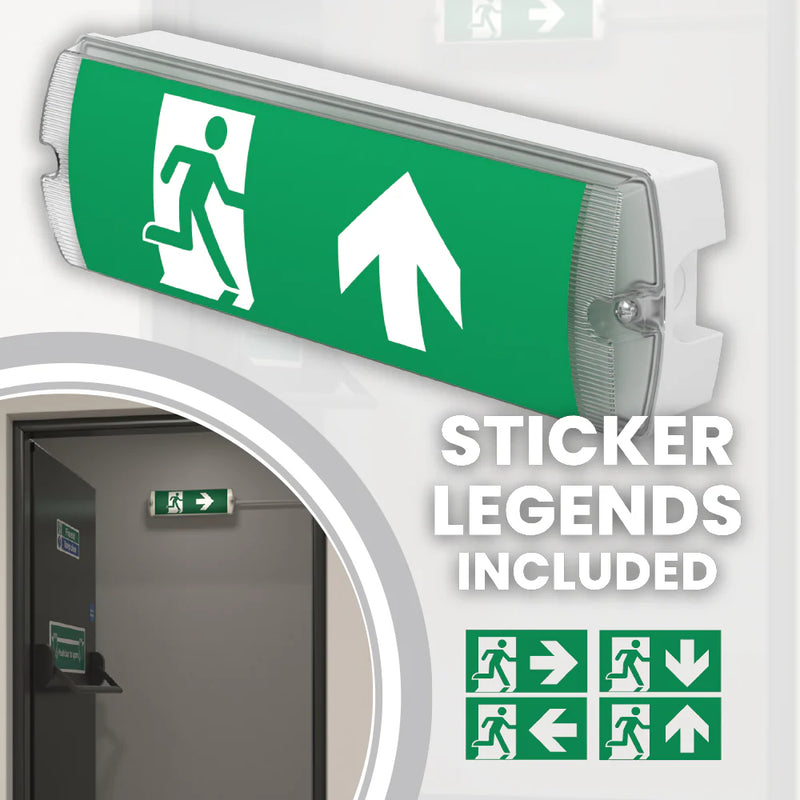 Bulkhead Sign Megalux 3W IP65 LED Emergency Bulkhead Light Fire Exit Sign Legend 3hr ...