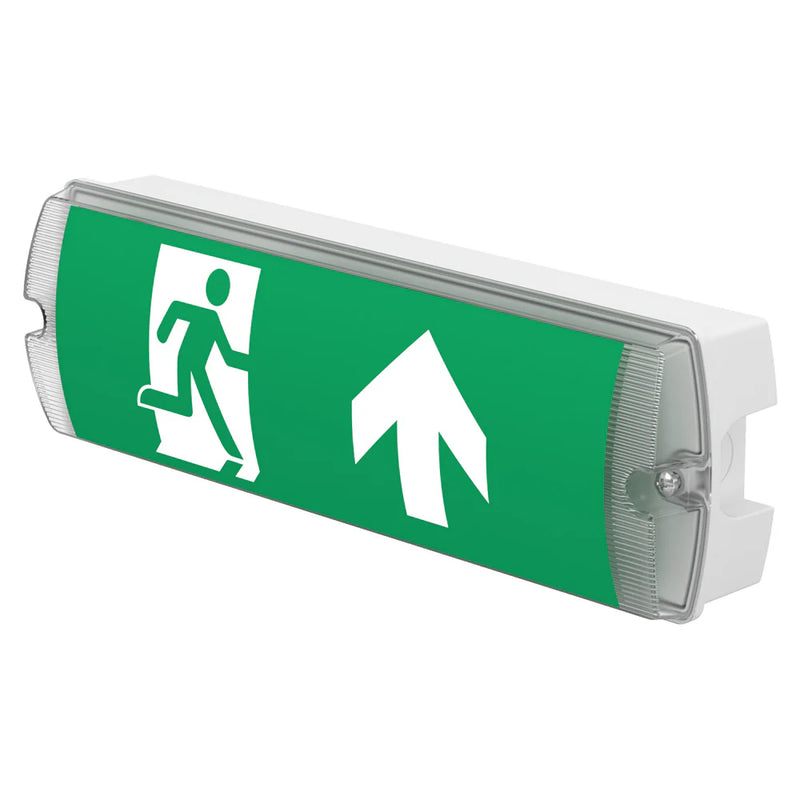 Megalux 3W IP65 LED Emergency Bulkhead Light Fire Exit Sign Legend 3hr Maintained with Optional Sticker Legends (Test Button Version)