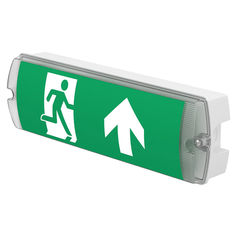 Megalux 3W IP65 LED Emergency Bulkhead Light Fire Exit Sign Legend 3hr Maintained with Optional Sticker Legends