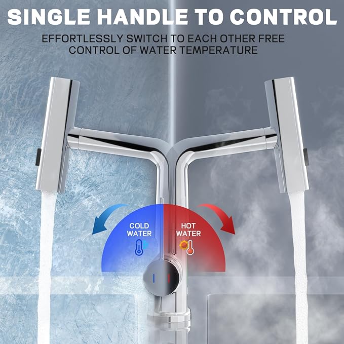 Ener-J BW2001 Single Hole Basin Faucet with Waterfall, Pull Out Sprayer and LED Temperature Display - Chrome