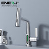 Ener-J BW2002 Single Hole Basin Faucet with Waterfall, Pull Out Sprayer and LED Temperature Display - Black