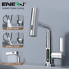 Ener-J BW2002 Single Hole Basin Faucet with Waterfall, Pull Out Sprayer and LED Temperature Display - Black