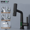 Ener-J BW2002 Single Hole Basin Faucet with Waterfall, Pull Out Sprayer and LED Temperature Display - Black