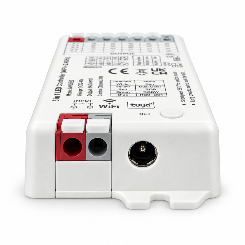 Ener-J 5-in-1 WiFi & RF LED Strip Controller – Tuya App, RGB / RGBW / RGBCCT, 12–48V DC