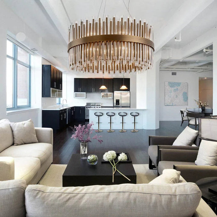 Column Round 80cm Antique Brass Chandelier