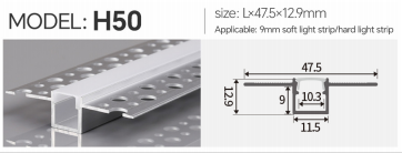 H50  Plaster Recessed Ceiling LED Aluminum Profile (47.5X12.9X11.5)