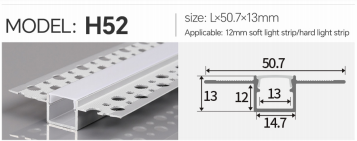 H52  Plaster Recessed Ceiling LED Aluminum Profile (50.7X13X14.7X12)