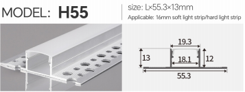 H55 Tile-In Recessed Ceiling/Wall LED Aluminum Profile (19.3X13X12)