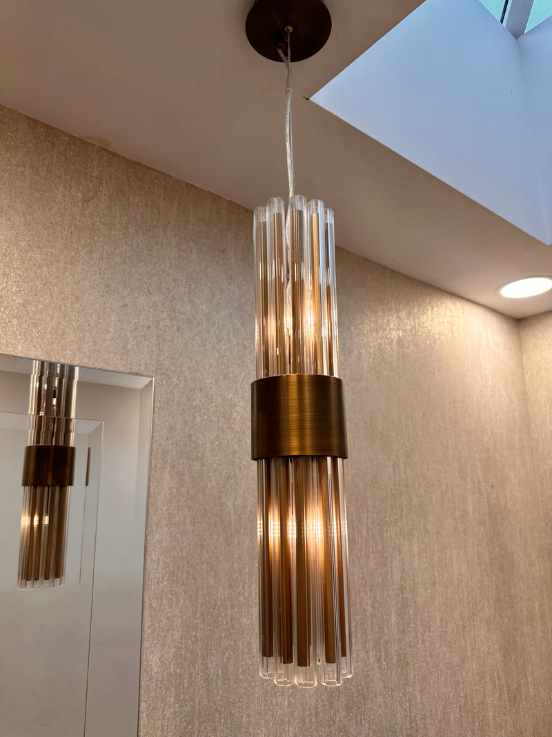 RV Astley Column Antique Brass Single Pendant