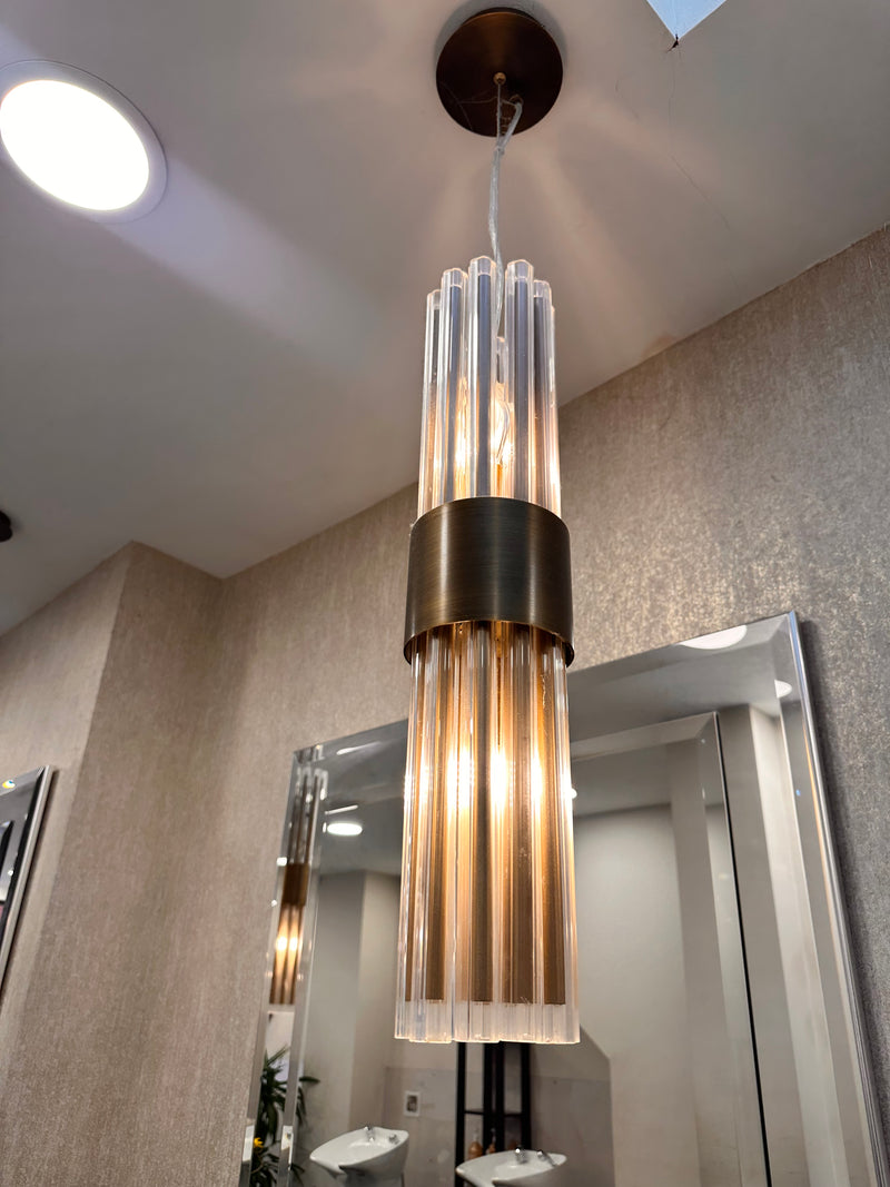 RV Astley Column Antique Brass Single Pendant