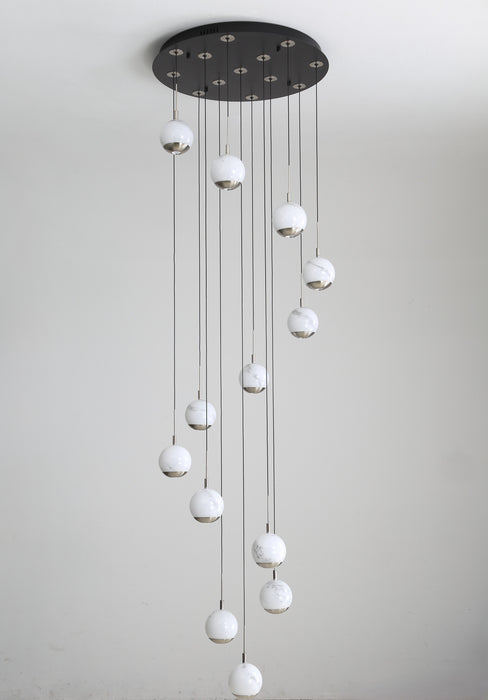 Luna 13 Light LED Glass Stairwell Light - Matt Silver & Black