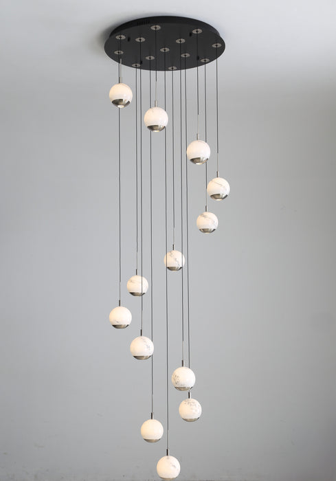 Luna 13 Light LED Glass Stairwell Light - Matt Silver & Black