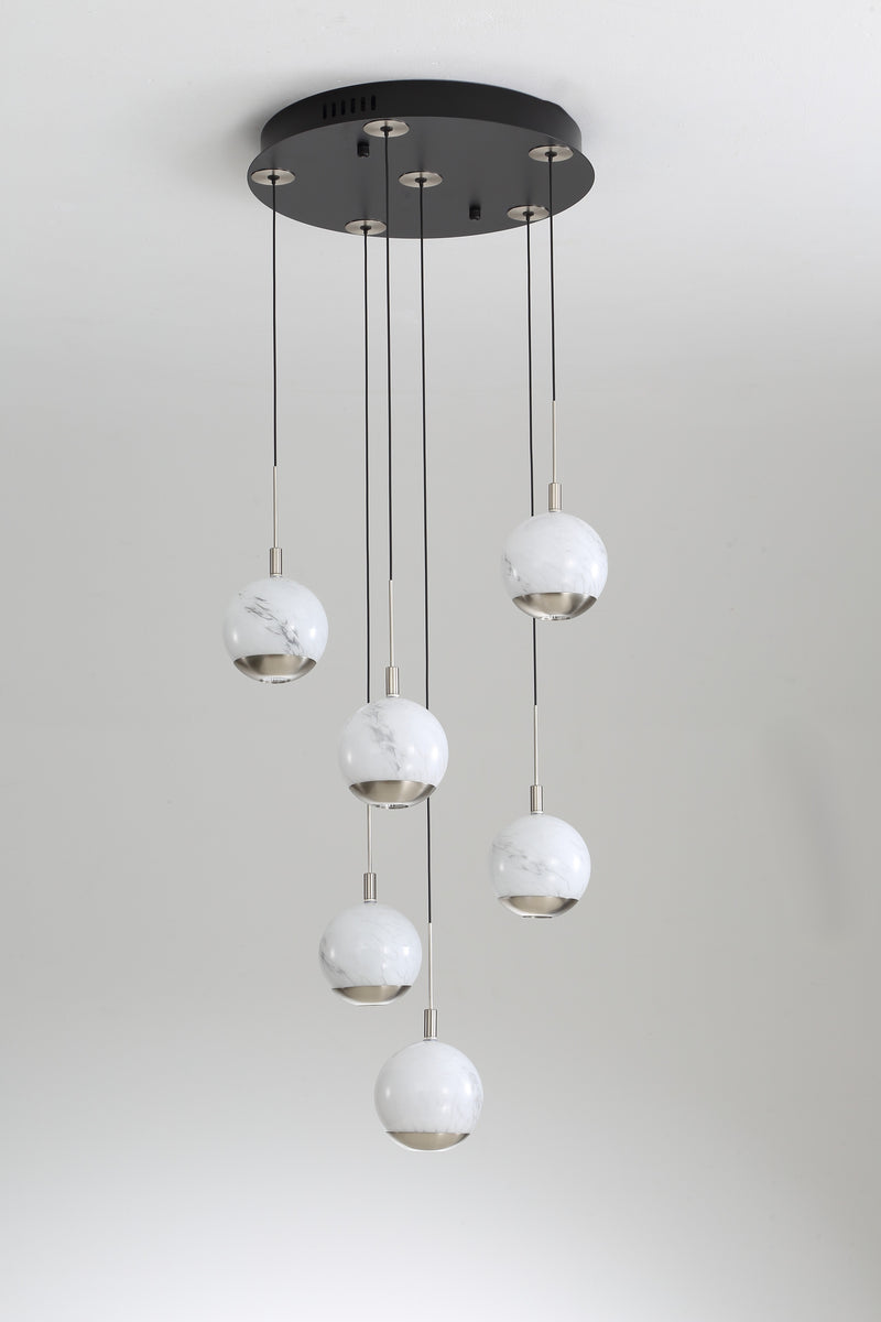 Luna 6 Light LED Glass Stairwell Light - Matt Silver & Black