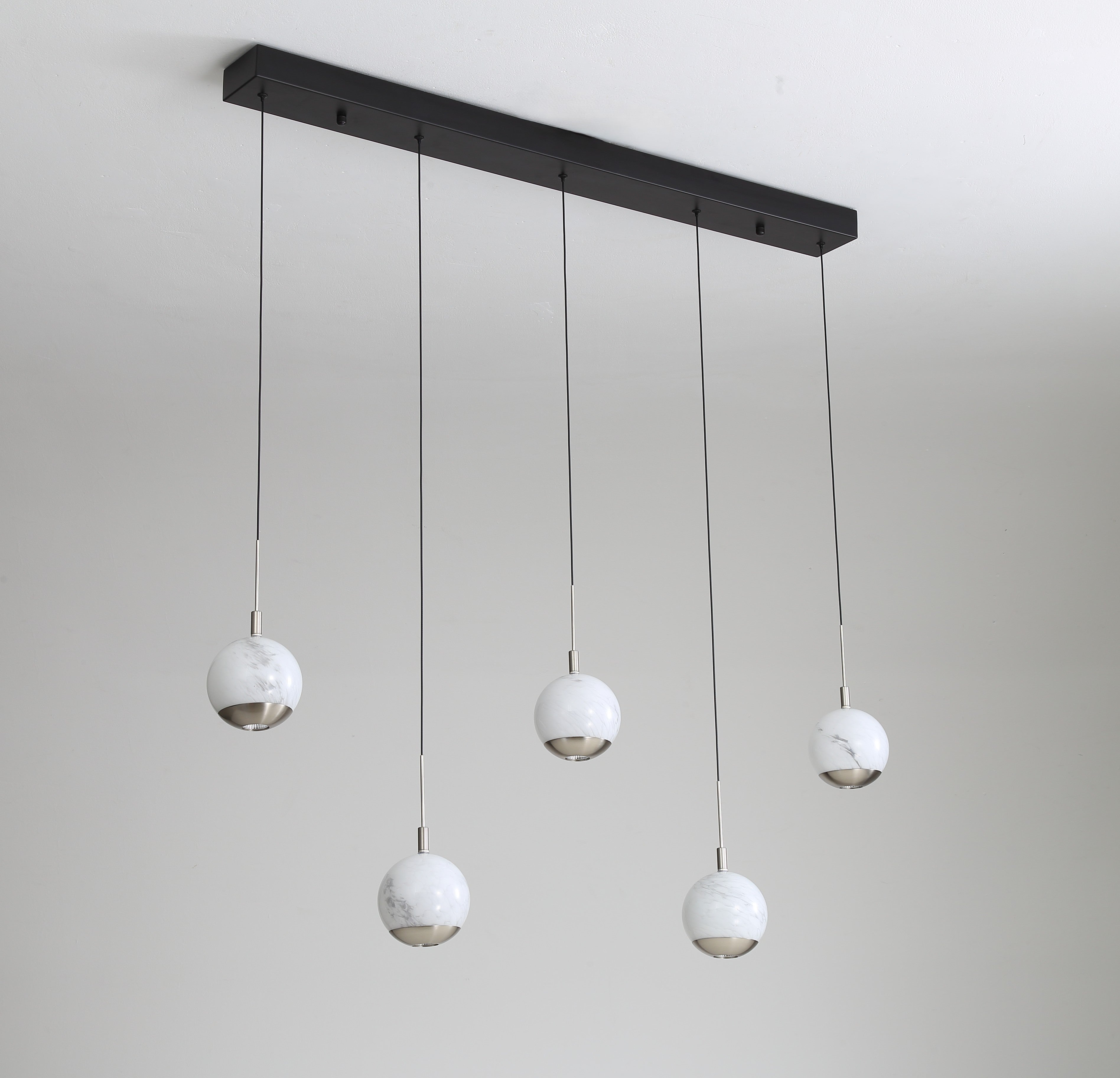 Luna 5 Light LED Glass Bar Pendant - Matt Silver & Black