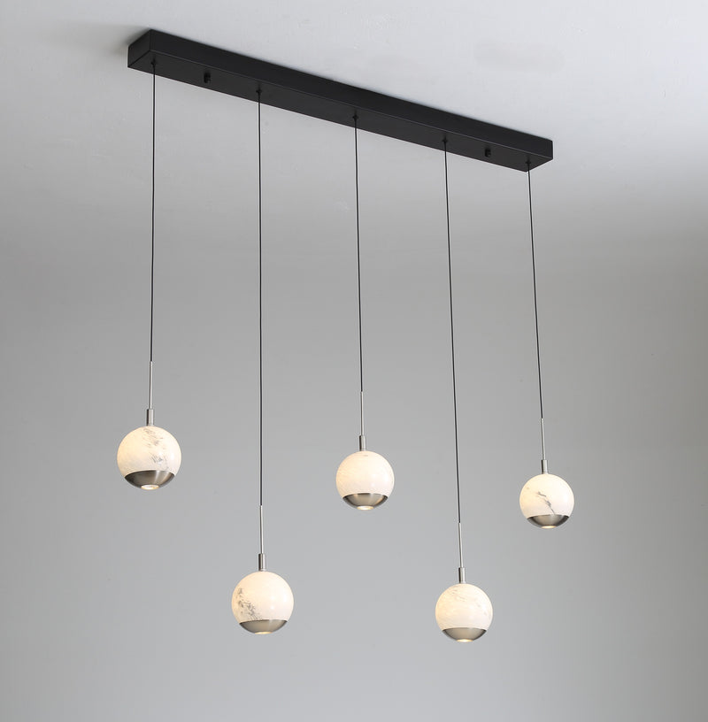 Luna 5 Light LED Glass Bar Pendant - Matt Silver & Black