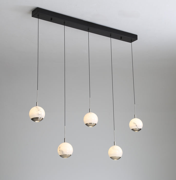 Luna 5 Light LED Glass Bar Pendant - Matt Silver & Black