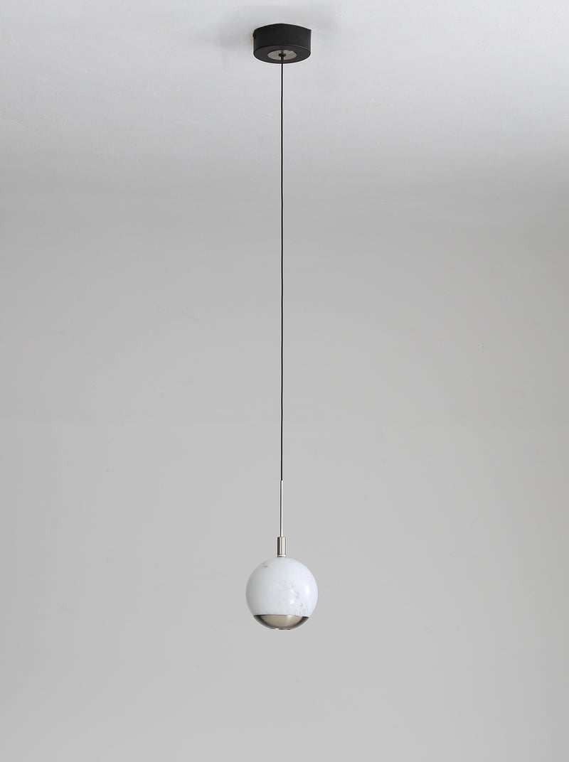 Luna Single LED Glass Pendant - Matt Silver & Black