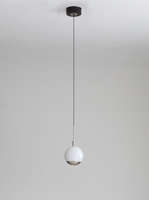 Luna Single LED Glass Pendant - Matt Silver & Black