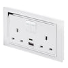 Retrotouch Crystal 13A Double Socket with 3.1A Dual USB & USBC - White, Glass and Chrome Trim