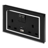 Retrotouch Crystal 13A Double Socket with 3.1A Dual USB & USBC - Black, Glass and Chrome Trim
