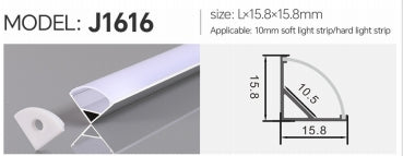 J1616 Surface Ceiling/Wall LED Aluminum Profile (10.5X15.8X15.8)