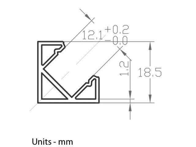 J1919C corner LED aluminium profile cross-section and 19 × 19 mm dimensions