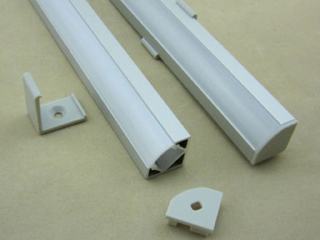 J1919C 2m Silver Corner LED Aluminium Profile with White Opal Cover, 19 × 19 x 2000mm