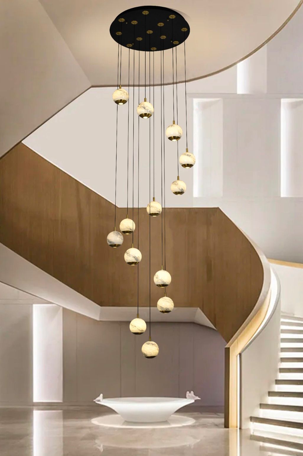 Luna 13 Light LED Glass Stairwell Light - Matt Gold & Black