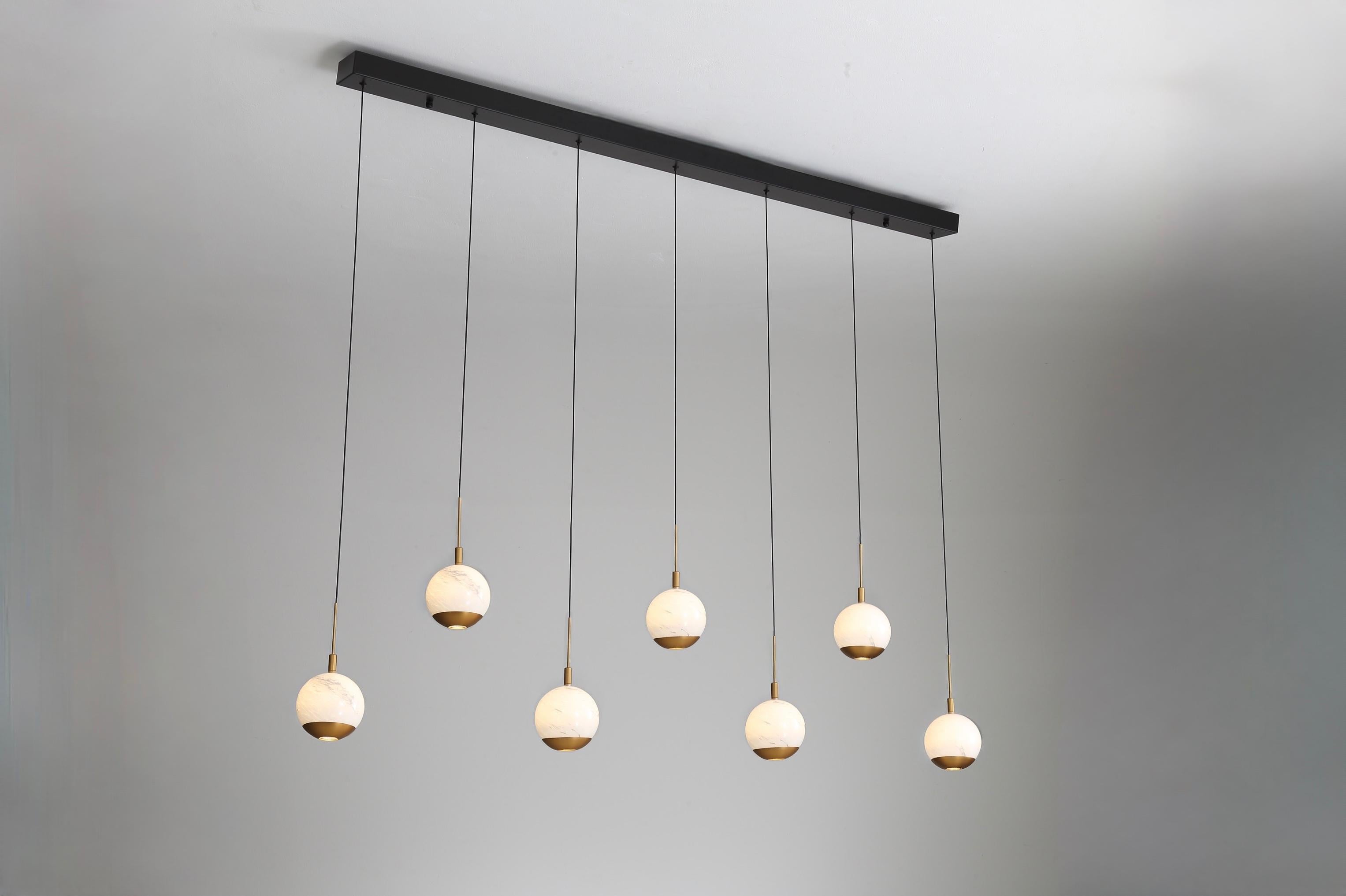 Luna 7 Light LED Glass 150cm Bar Pendant - Matt Gold & Black
