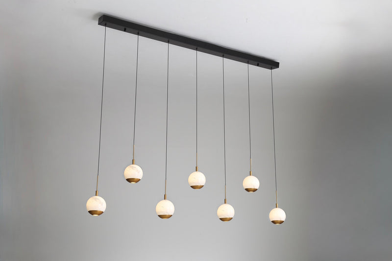 Luna 7 Light LED Glass 150cm Bar Pendant - Matt Gold & Black