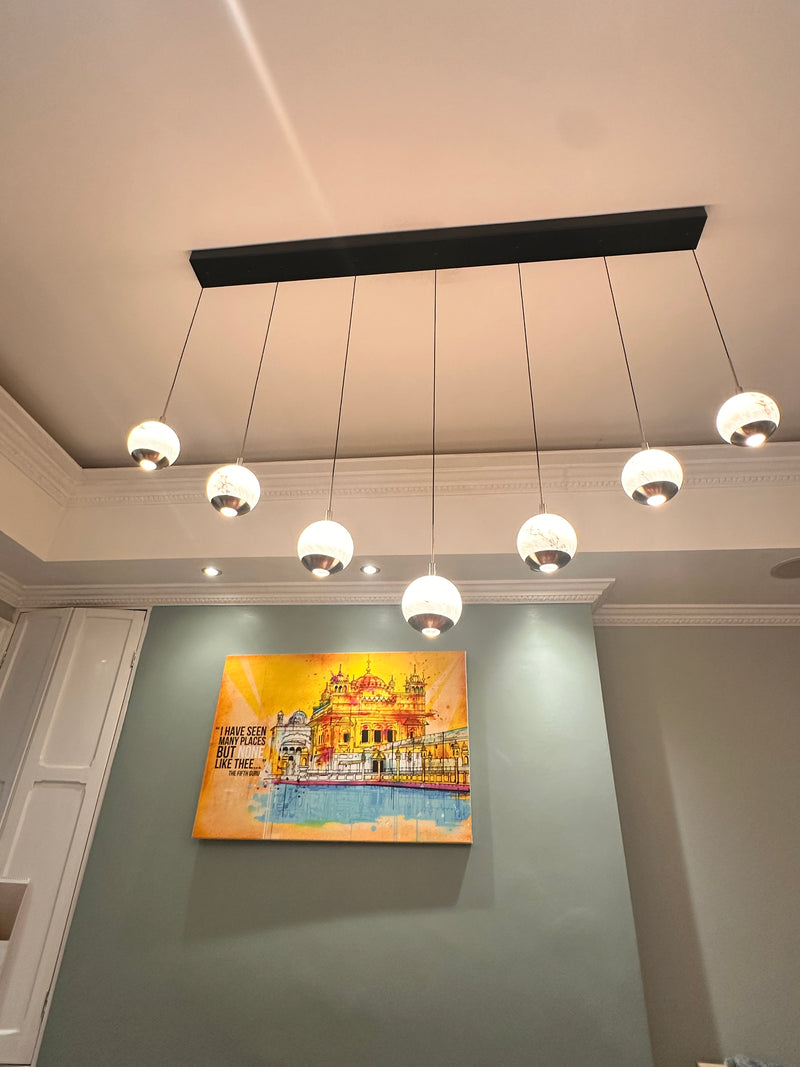 Luna 7 Light LED Glass 150cm Bar Pendant - Matt Gold & Black