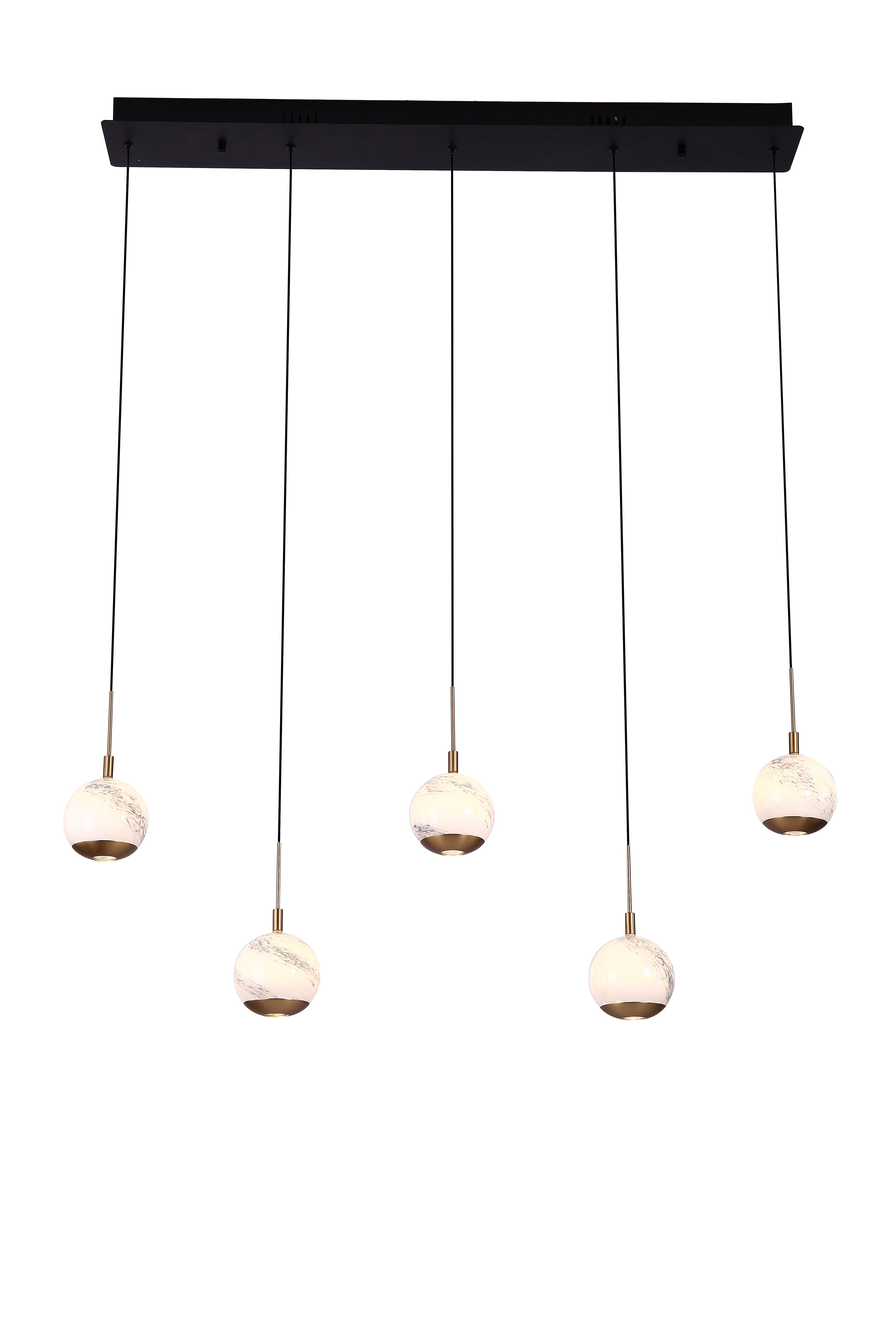 Luna 5 Light LED Glass Bar Pendant - Matt Gold & Black