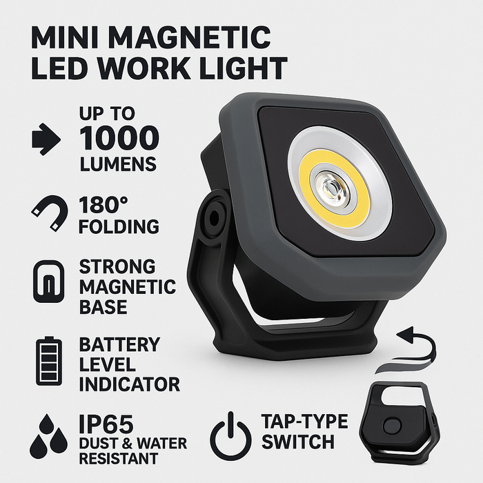 Mini Magnetic LED Work Light 1000 Lumens – Rechargeable, Portable, Wat ...