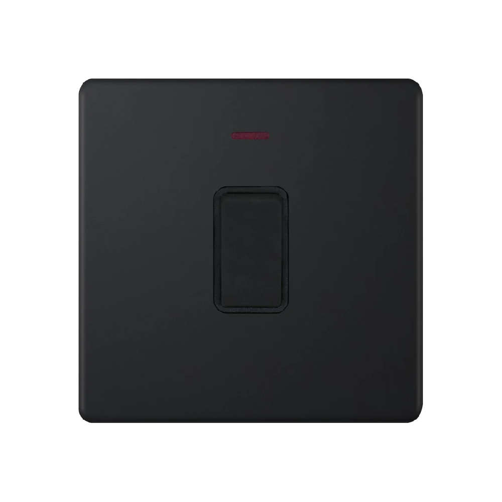 Hilton 20 Amp DP Switch with LED Neon – Matt Black with Black Insert