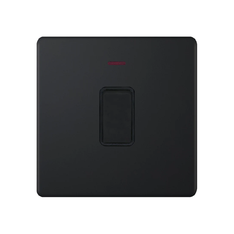 Hilton 20 Amp DP Switch with LED Neon – Matt Black with Black Insert