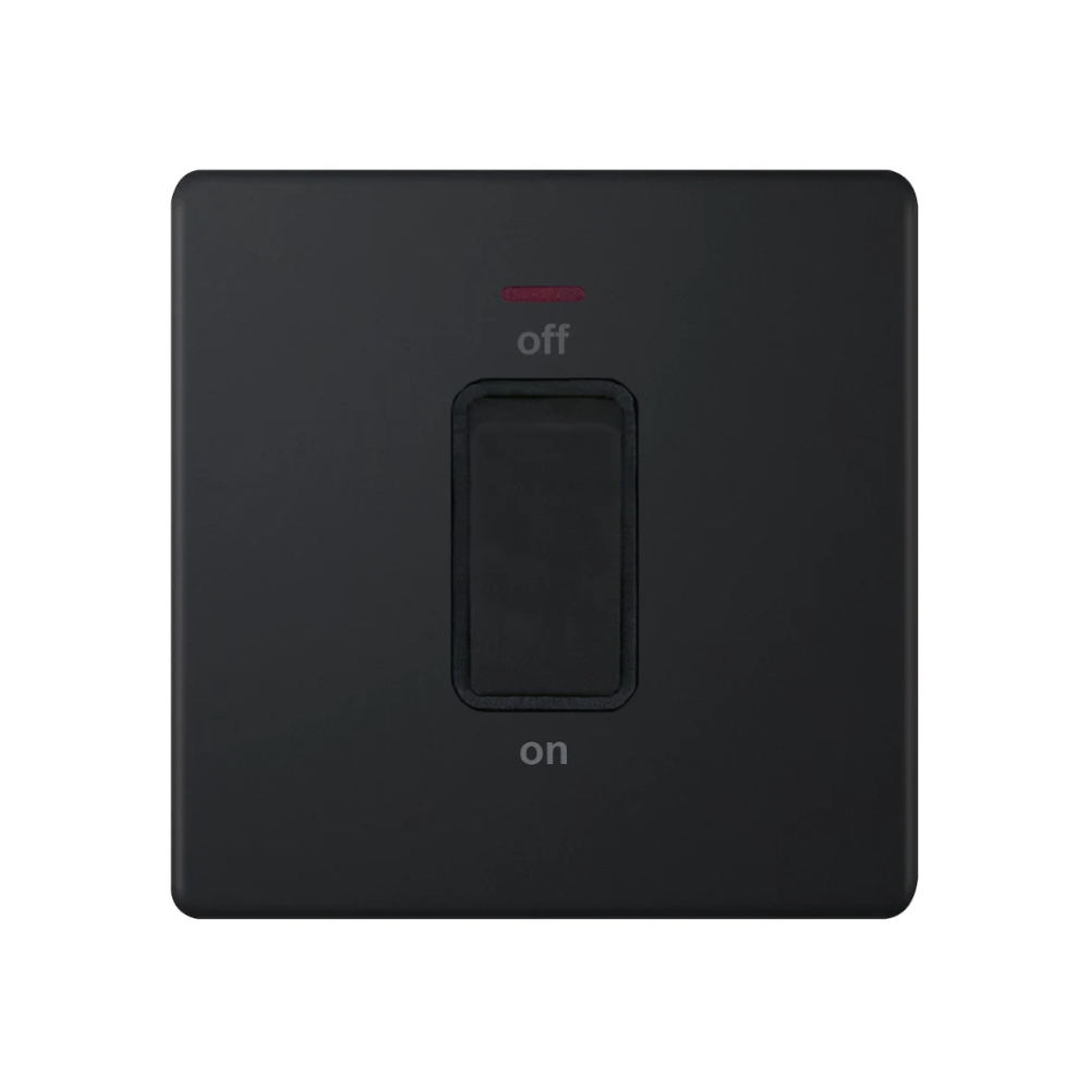Hilton 45 Amp DP Switch with LED Neon – Matt Black with Black Insert
